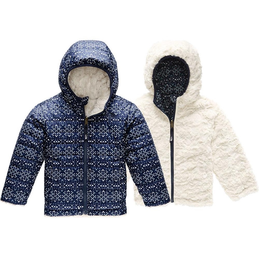 The North Face Baby Reversible Mossbud Swirl hooded jacket navy sparkle geo 9-12